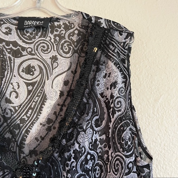 Baranda Black White Paisley print sleeveless tunic blouse size large extra large - Picture 3 of 9